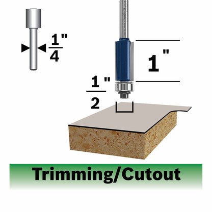 BOSCH 85266MC 1/2 In. x 1 In. Carbide-Tipped Double-Flute Flush Trim Router Bit VM Hardware