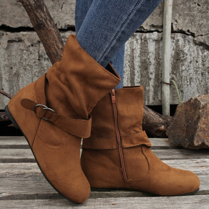 1.18inch Inner Height Increase Women's Short Boots with Flat Sole, Buckle Closure, Comfortable, Warm, and Lightweight, Women Shoes NovaCart