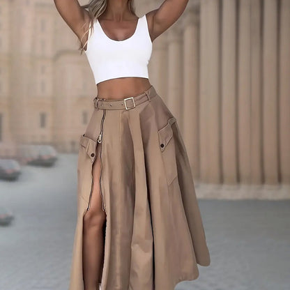 Women’s Cropped Vest & High-Waisted Slit Skirt Matching Set FitiqueFit