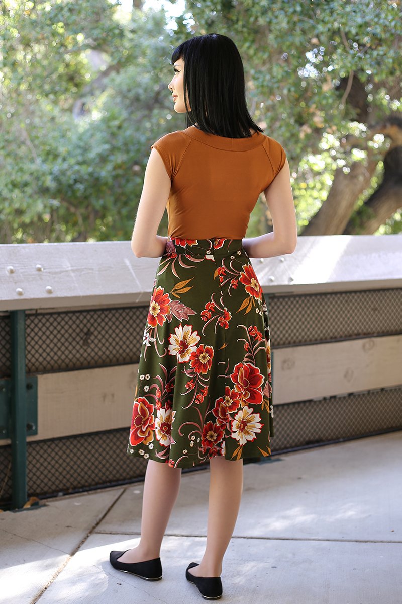 Charlotte Skirt in Green Floral Retrolicious