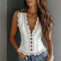 Lace Trim Button-Down Crop Tank Vest Women FitiqueFit