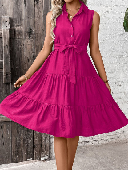 🌴 Women's Ruffle Hem Belted Shirt Maxi Dress FitiqueFit