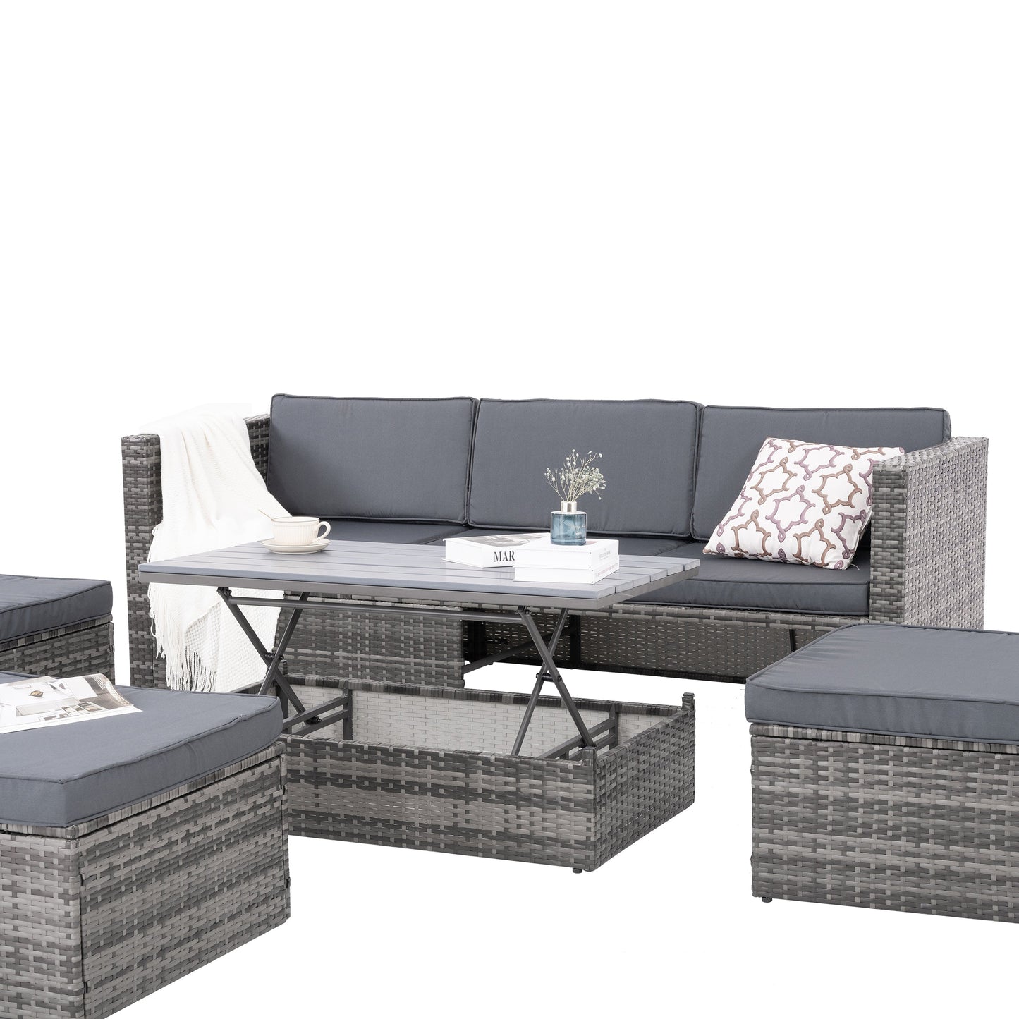 Patio Furniture, Outdoor Furniture, Seasonal PE Wicker Furniture,5 Set Wicker Furniture With Plywood Coffee Table V.I.P Digital Presence
