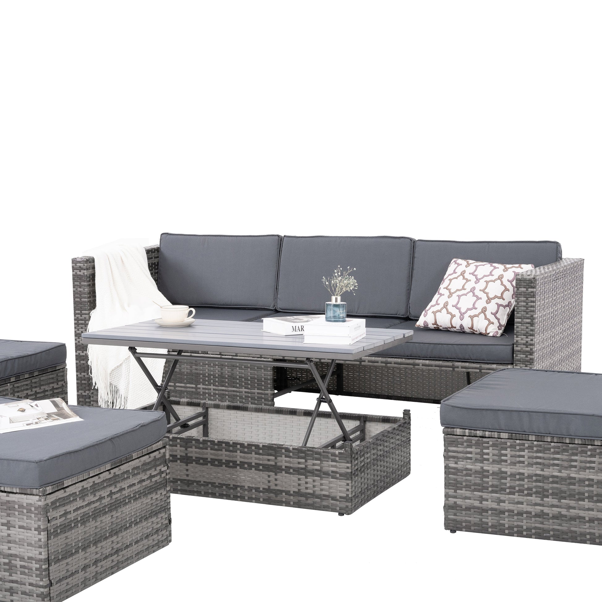 Patio Furniture, Outdoor Furniture, Seasonal PE Wicker Furniture,5 Set Wicker Furniture With Plywood Coffee Table V.I.P Digital Presence