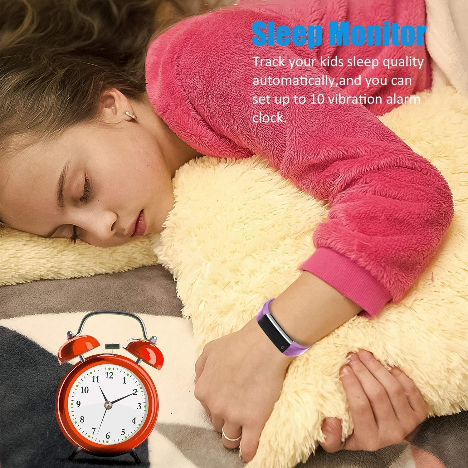 Slim Fitness Tracker Watch for Kids Girls Boys Teens, Waterproof Activity Tracker with Pedometer, Calorie and Step Counter, Sleep Monitor, Silent Alarm Clock(Dual Bands)