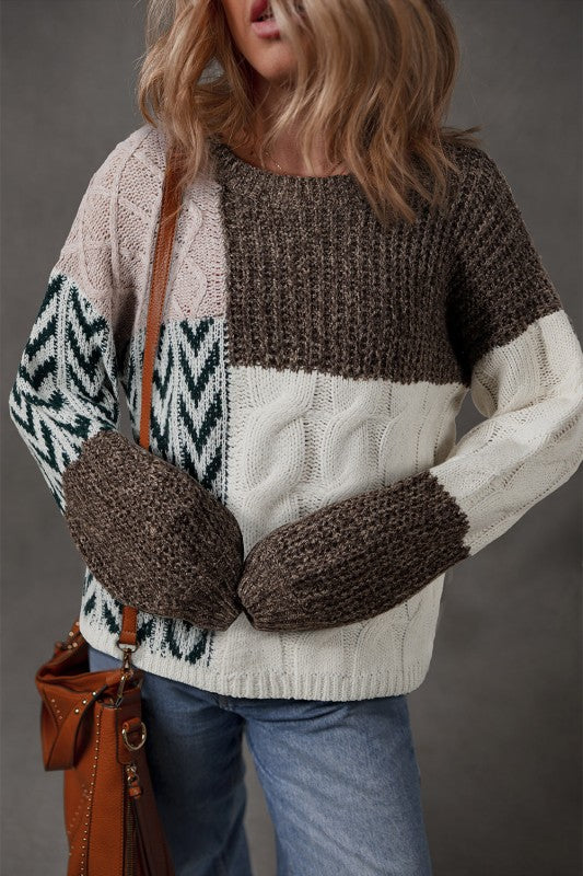 Colorblock Cable Knit Patchwork Tied Back Sweater Shop Style & More | Fresh Looks, Everyday Deals & Free Shipping