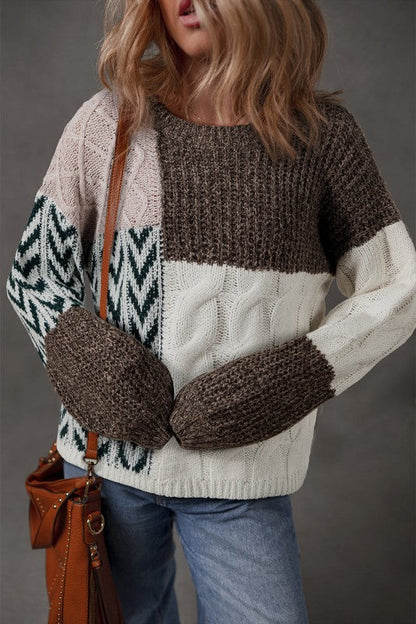 Colorblock Cable Knit Patchwork Tied Back Sweater Shop Style & More | Fresh Looks, Everyday Deals & Free Shipping