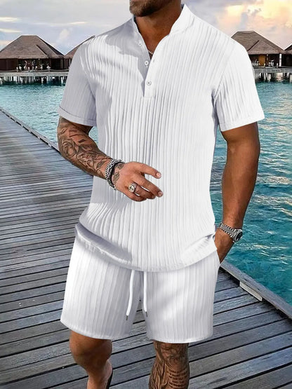 Men's Full Size Button Detail Short Sleeve Top and Shorts Set Plus Size New Era Fashion LLc