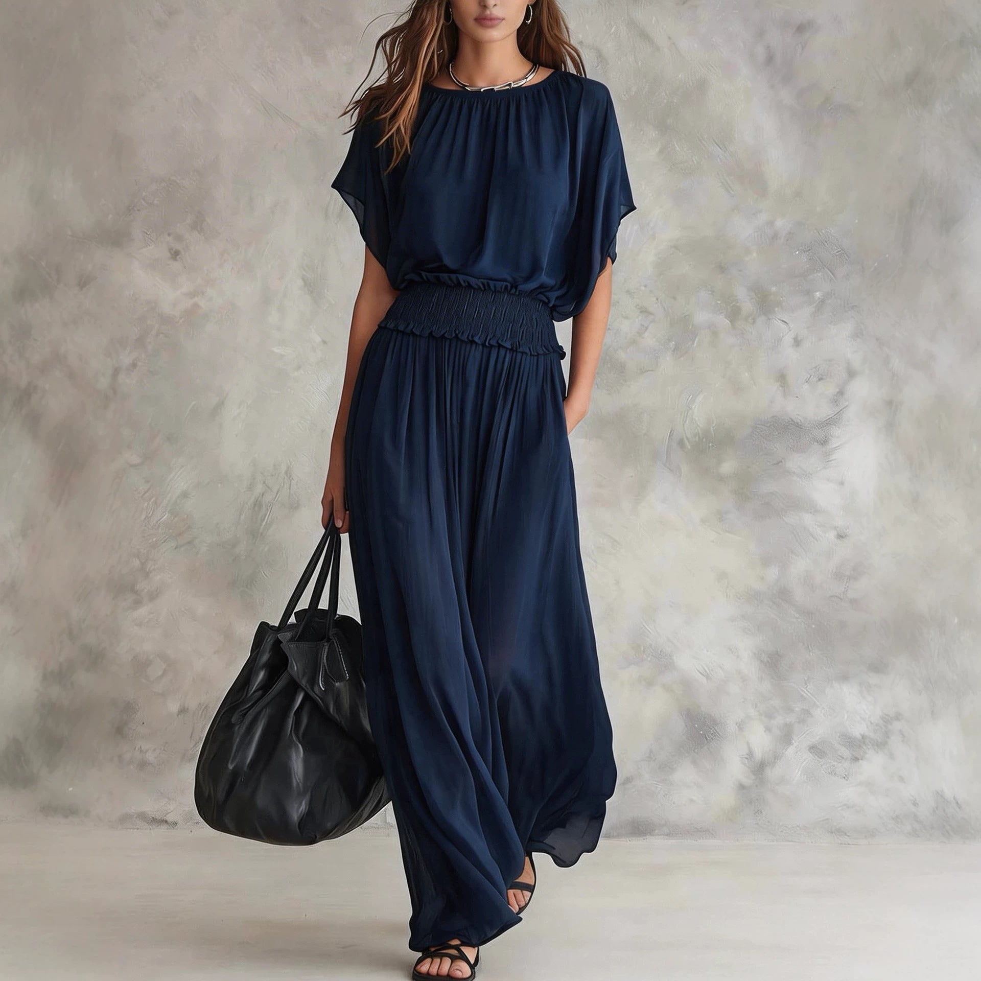Women's Chiffon High-Waist Ruched Maxi Dress FitiqueFit