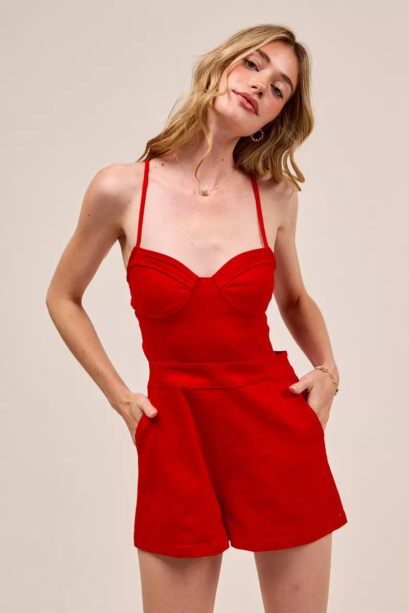 SO ME Fitted Open Back Game Day Romper with Lace Up Deta West2East Surf
