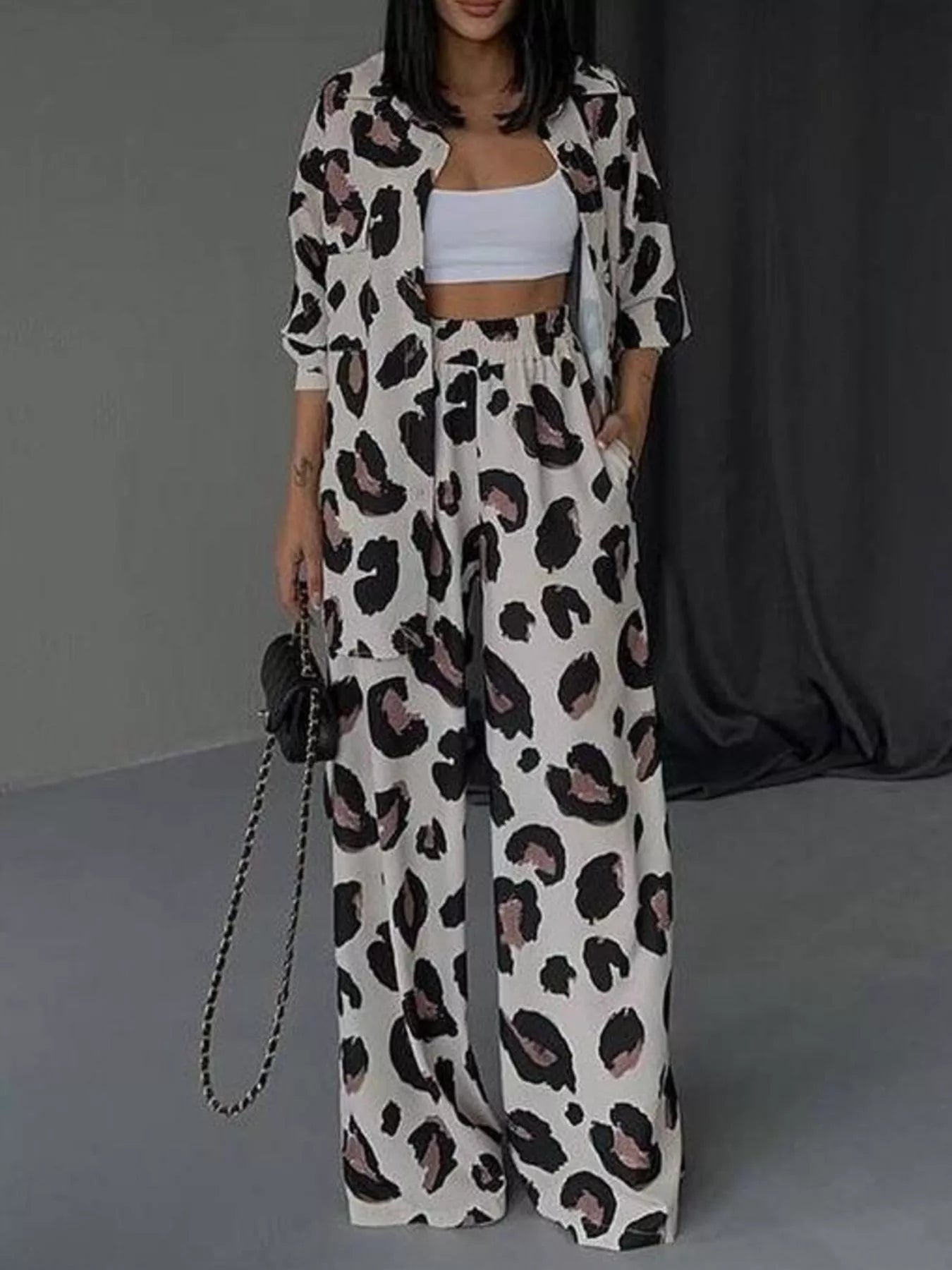 Leopard Print Relaxed Fit Shirt and Pants Two-Piece Set New Era Fashion LLc