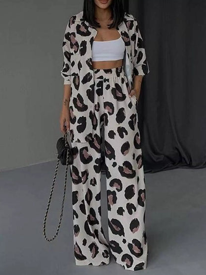 Leopard Print Relaxed Fit Shirt and Pants Two-Piece Set New Era Fashion LLc
