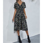Boho V Neck Floral Print Short Sleeve Mini Dress Cute Smocked Waist Short Dress Grayceful LLC