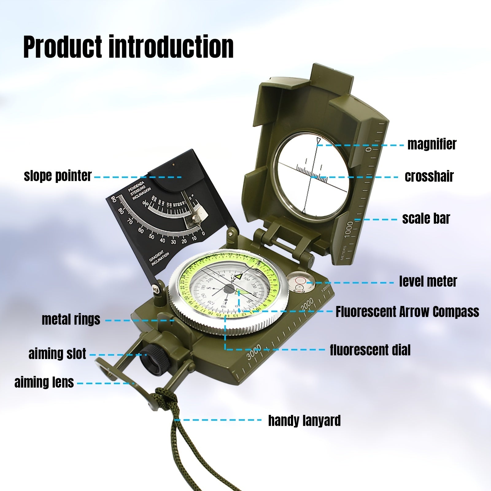 Multifunctional Luminous Dial Waterproof Anti-fog Accurate Compass For Hiking Camp NovaCart