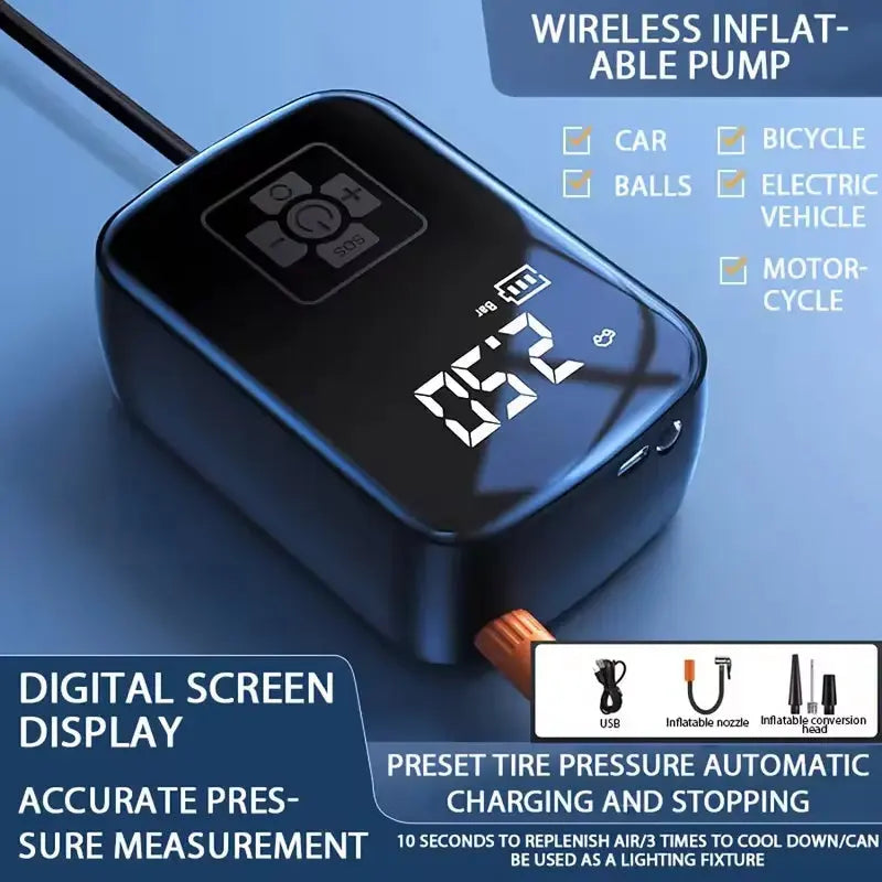 Powerful Wireless Car Air Compressor - Ultimate Electric Tire Inflator for Motorcycles, Bicycles, and More!