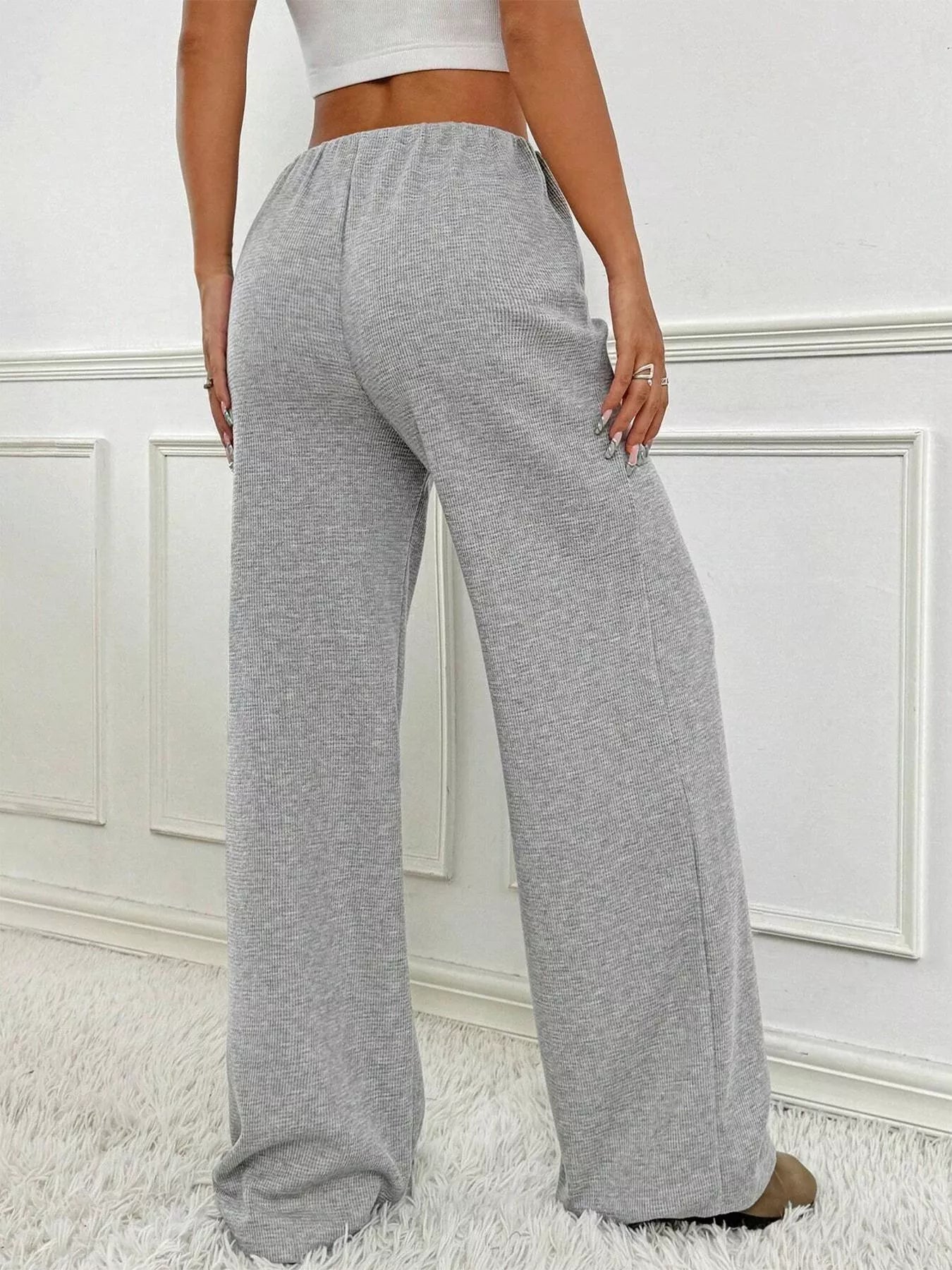 Striped Ribbed Knit Drawstring Waist Wide Leg Pants New Era Fashion LLc