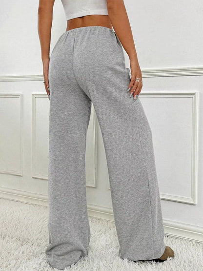 Striped Ribbed Knit Drawstring Waist Wide Leg Pants New Era Fashion LLc