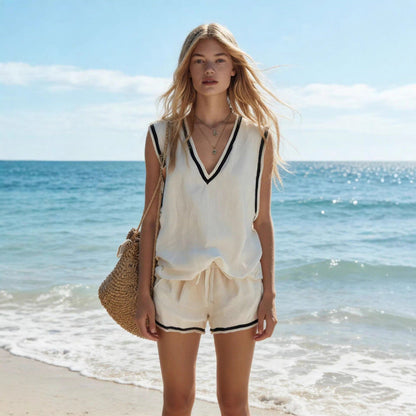 Women's V-Neck Vest & Shorts Two-Piece Set FitiqueFit