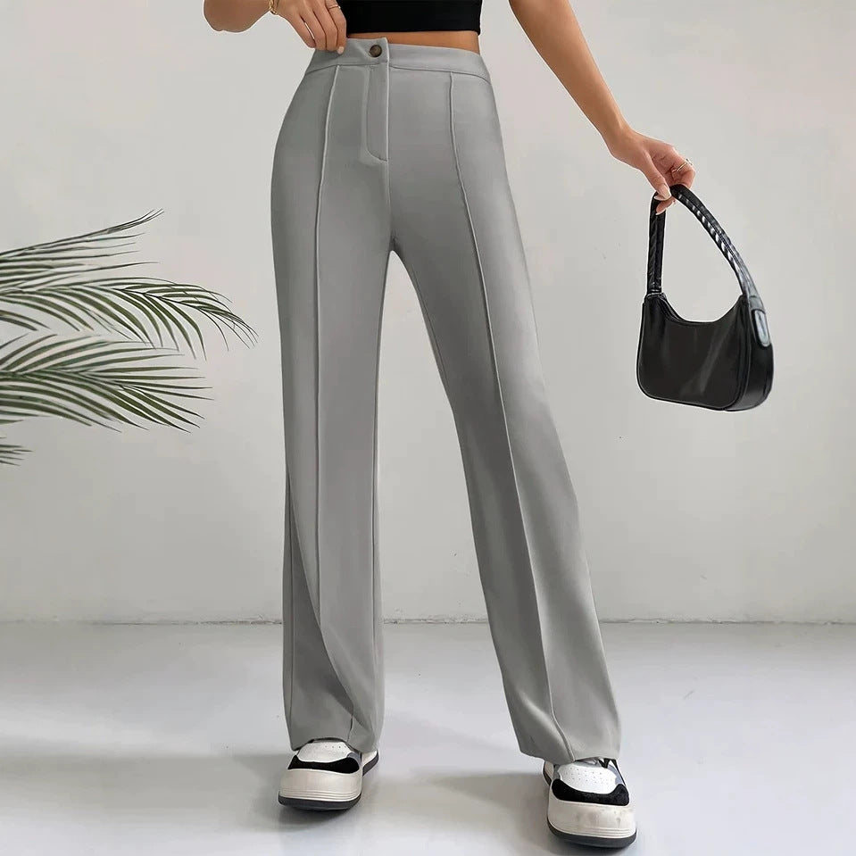 Women's High-Waisted Straight Flare Pants with Stitching Detail FitiqueFit