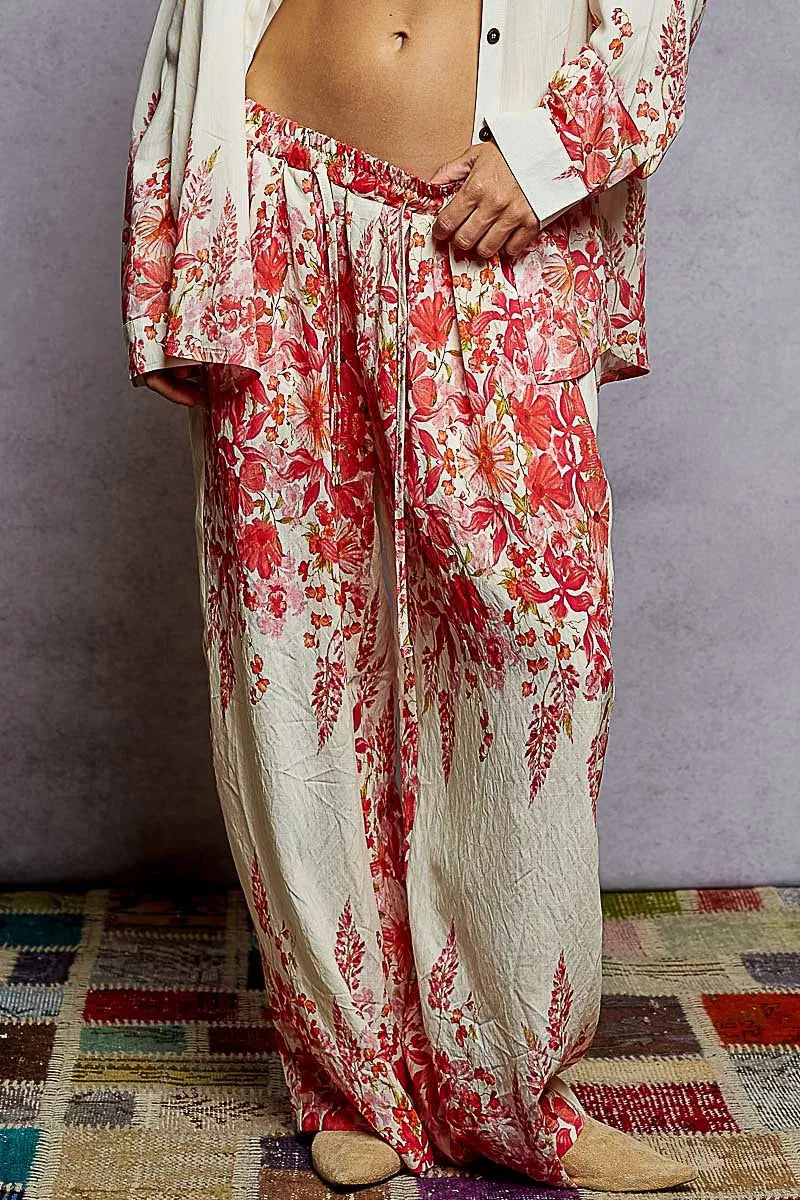 POL Floral Printed Woven Wide Leg Drawstring Pants West2East Surf