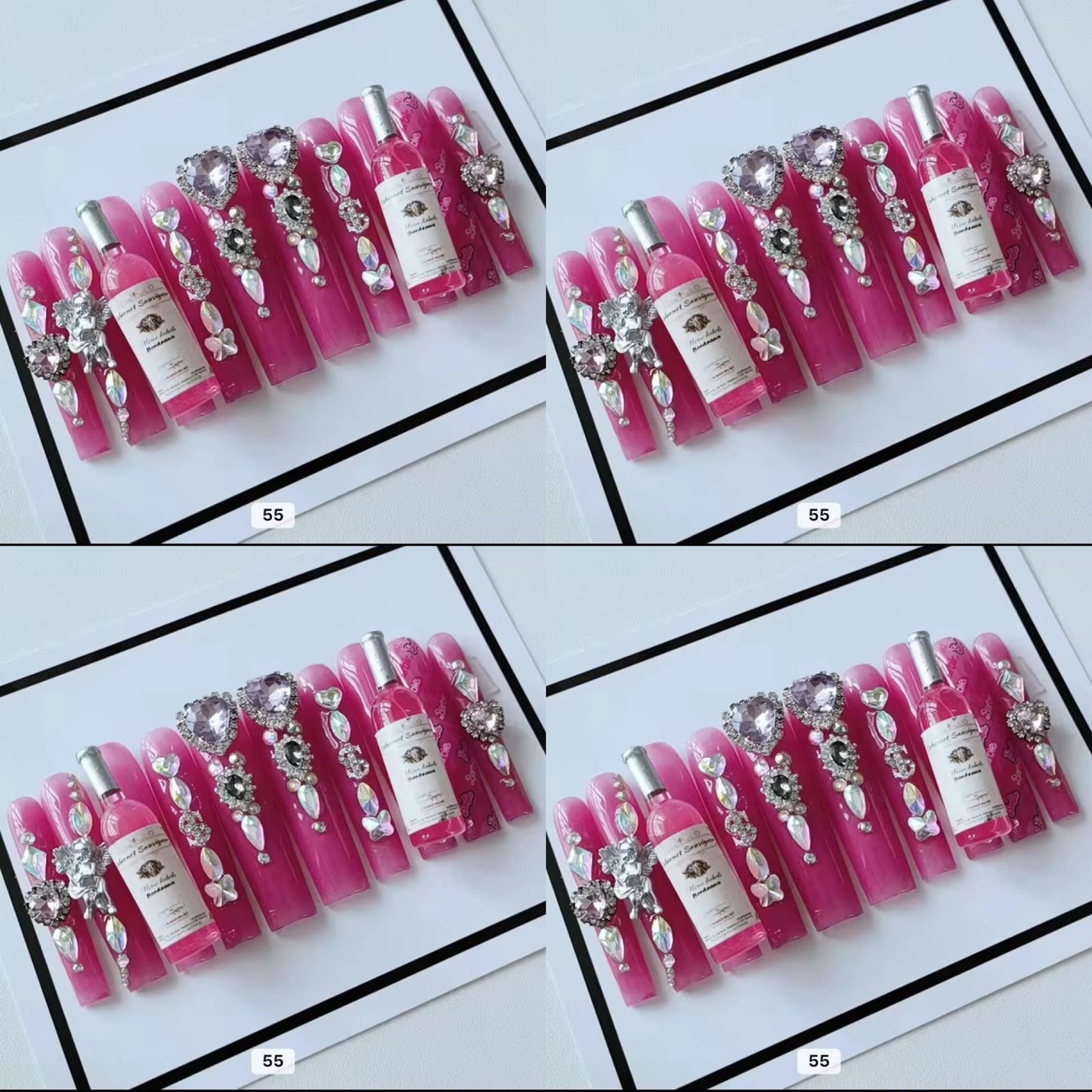 Pink acrylic press on nails with champagne HOL stores