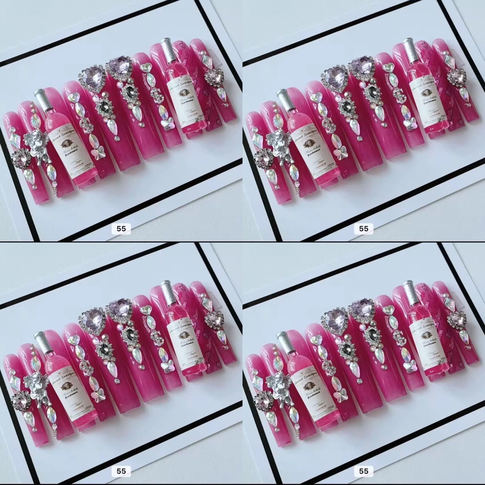 Pink acrylic press on nails with champagne HOL stores