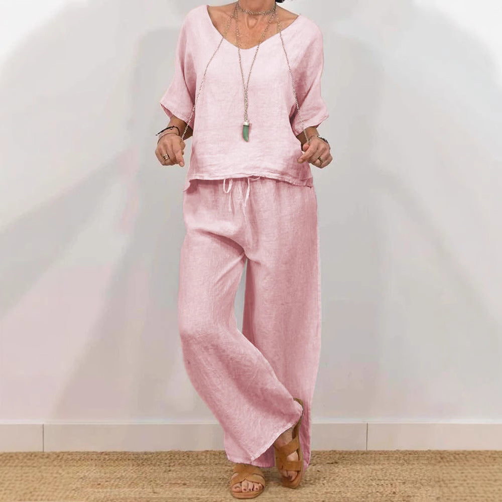 Women’s Multi Color Two Piece Set V Neck Top & Pants FitiqueFit