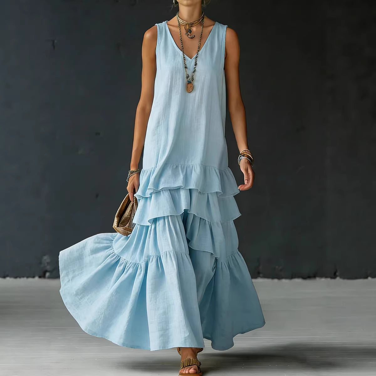 Women's Ice Silk Sleeveless Loose Maxi Dress – 6 Colors S–5XL FitiqueFit