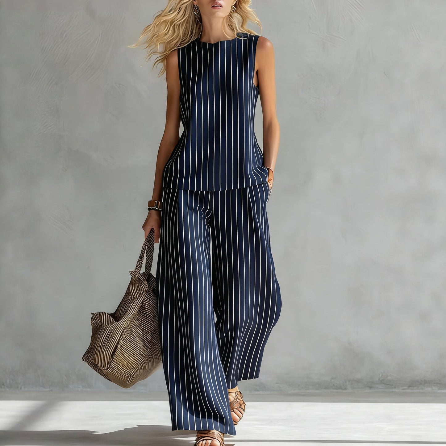 Women's Sleeveless Printed Tank Top & Wide-Leg Pants Two-Piece Set FitiqueFit