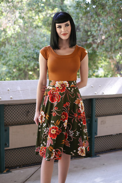 Charlotte Skirt in Green Floral Retrolicious