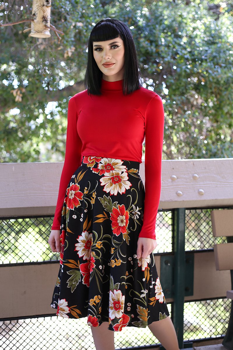 Charlotte Skirt in Black Floral - 4X only Retrolicious