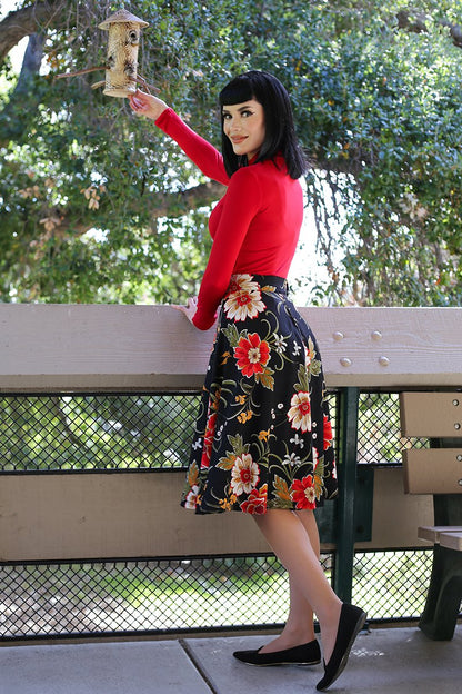 Charlotte Skirt in Black Floral - 4X only Retrolicious