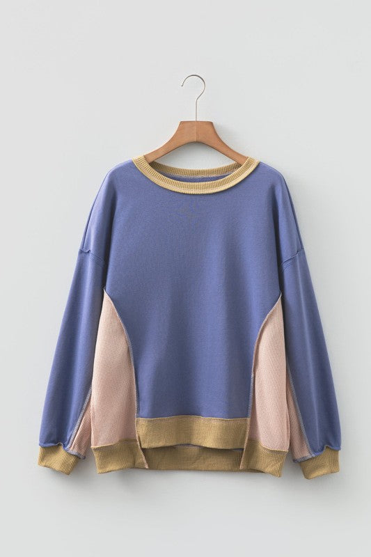 Colorblock Waffle Patchwork Oversize Sweatshirt Shop Style & More | Fresh Looks, Everyday Deals & Free Shipping