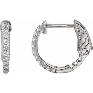 Sterling Silver Imitation White Cubic Zirconia Inside-Outside 14.5 mm Hinged Hoop Earrings Ethereal Legacy Boutiques