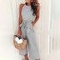 Casual Striped Jumpsuits Summer Cap Sleeve Wide Leg Jumper FitiqueFit