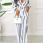 Women's Striped Print Two-piece Set - Button Front Collar Long Sleeve Shirt & High Waist Wide Leg Loose Pants Set - Casual Style - For Women - Perfect for Everyday Wear & Loungewear - Great Gift for Fashionable Women NovaCart