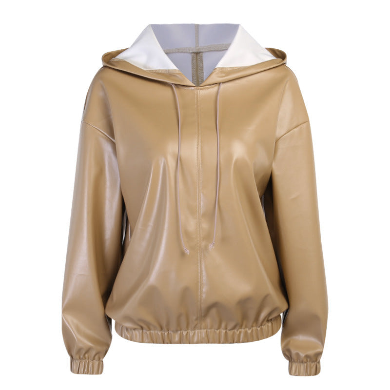 Women's Leather Versatile Round Neck Hoodie See size chart under “more details” The Fashion Celestial