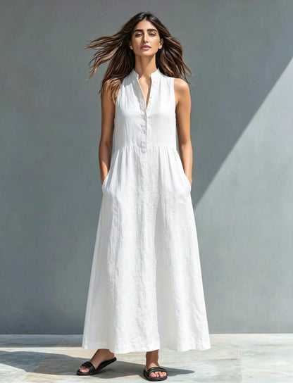 Women's Stand-Collar A-Line Maxi Dress – Resort & Vacation Style FitiqueFit