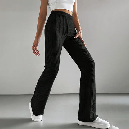 Solid Rib-Knit Pull-On Jogger Pants for Women FitiqueFit