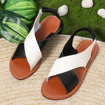 Women's Color-Block Cross-Strap Flat Sandals FitiqueFit