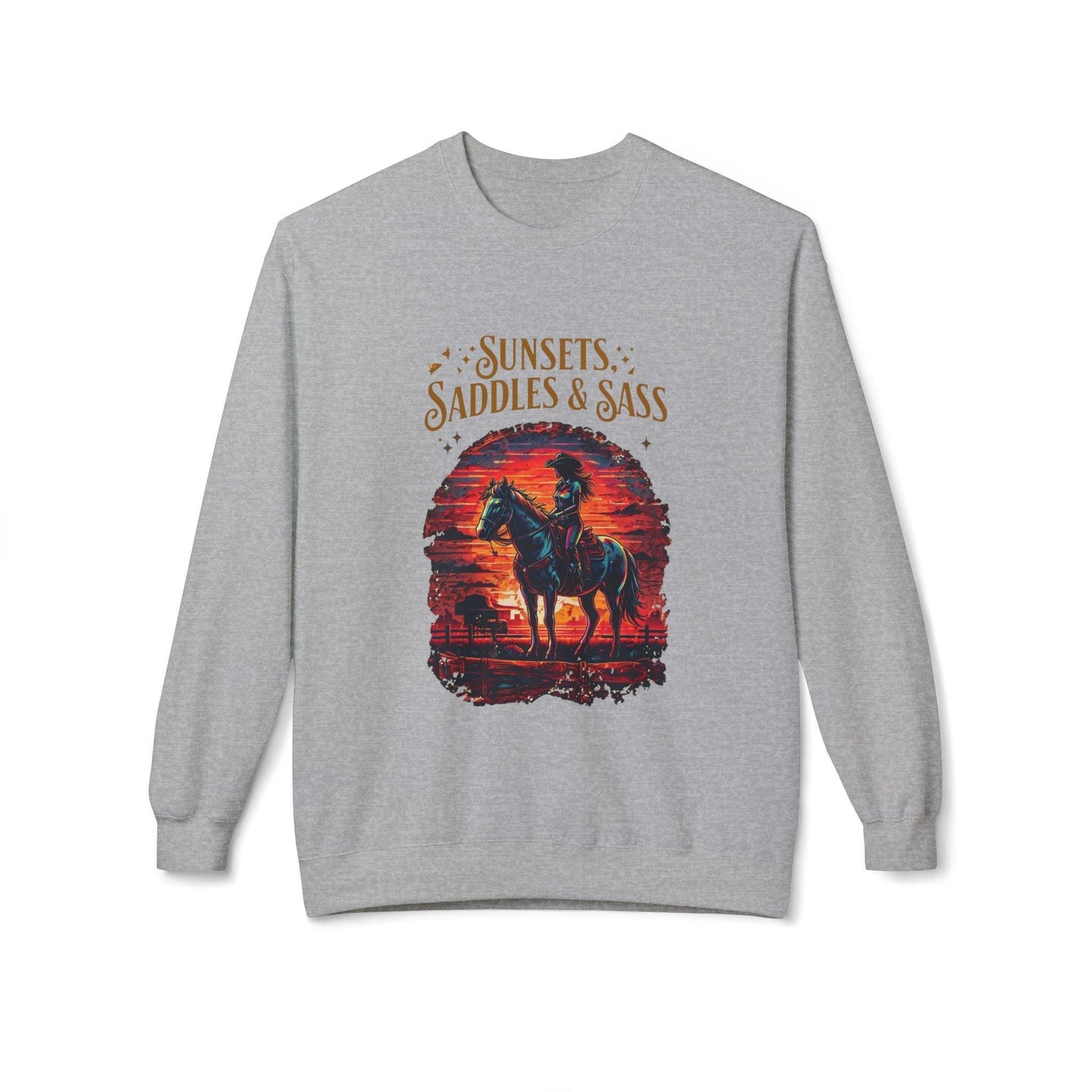 Sunsets Saddles and Sass Softstyle Fleece Crewneck Sweatshirt Country in My Heart