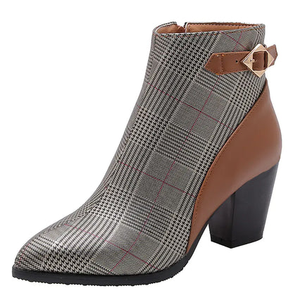 Women's High Heel Short Boots with Thick Heels