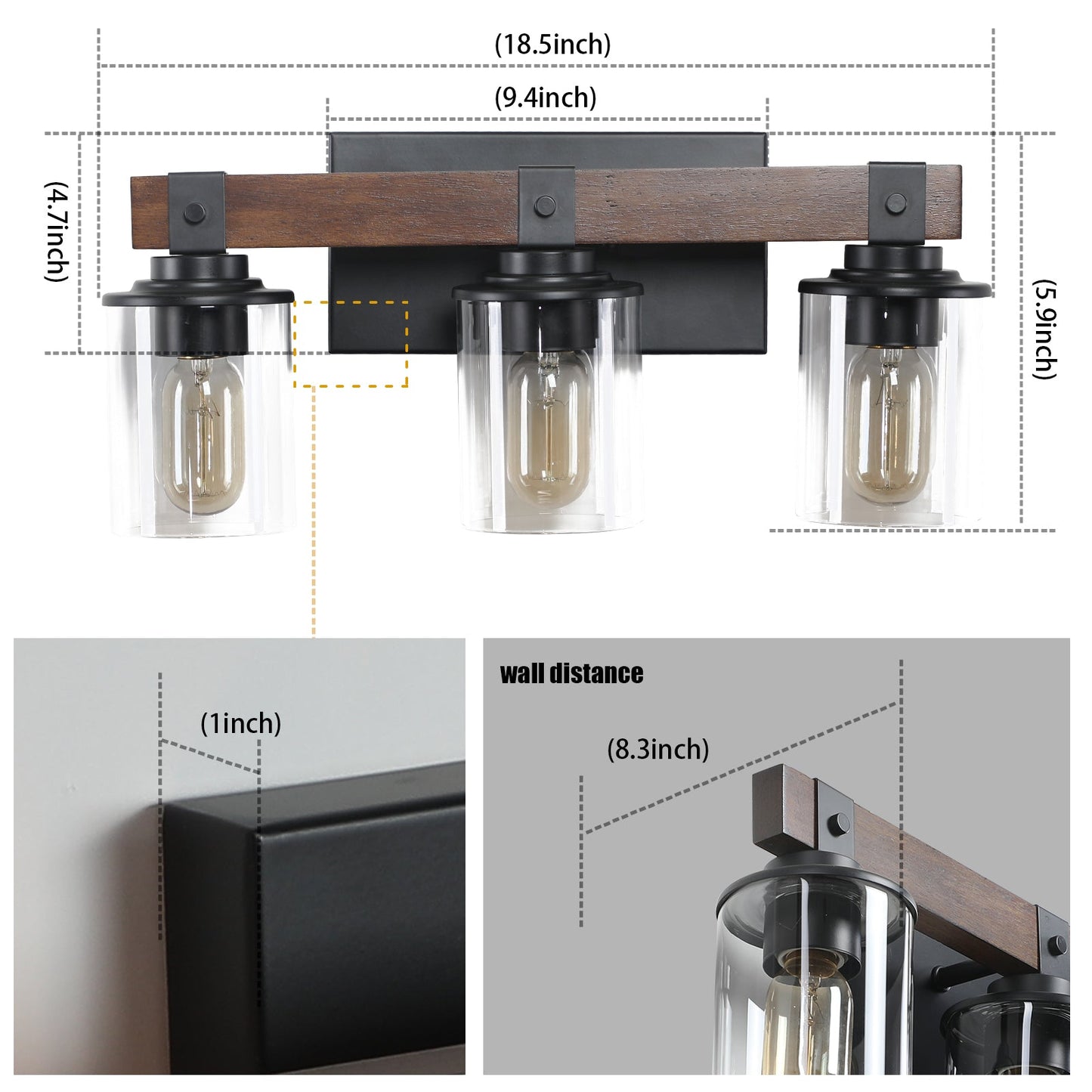3-Lights Farmhouse Vanity Lights Fixture Rustic Bathroom Light Fixture Bathroom