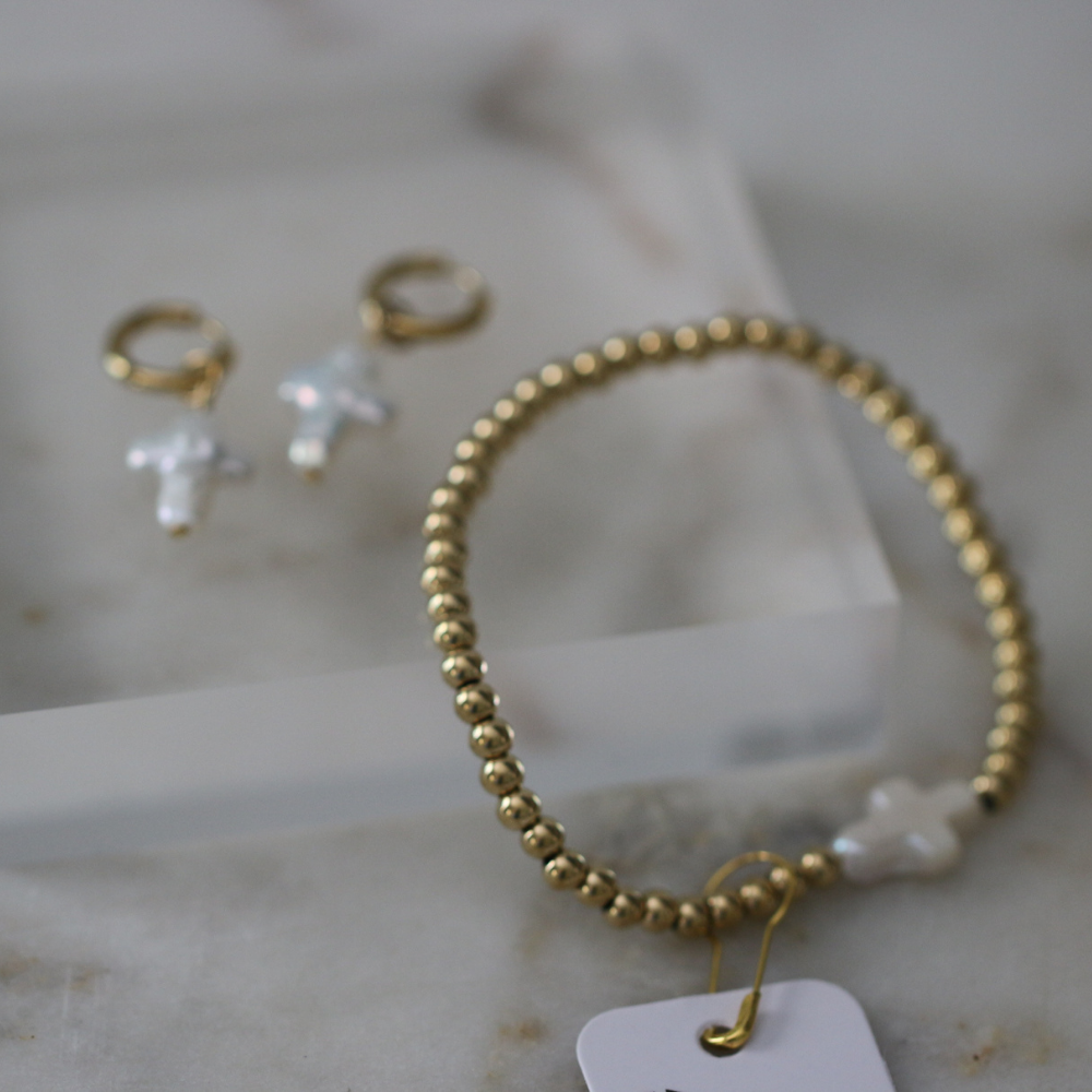 Pearl Promise Cross Bracelet - Stainless Steel & Pearl Deep South Originals