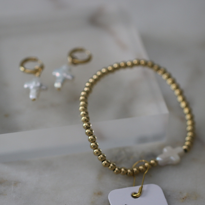 Pearl Promise Cross Bracelet - Stainless Steel & Pearl Deep South Originals
