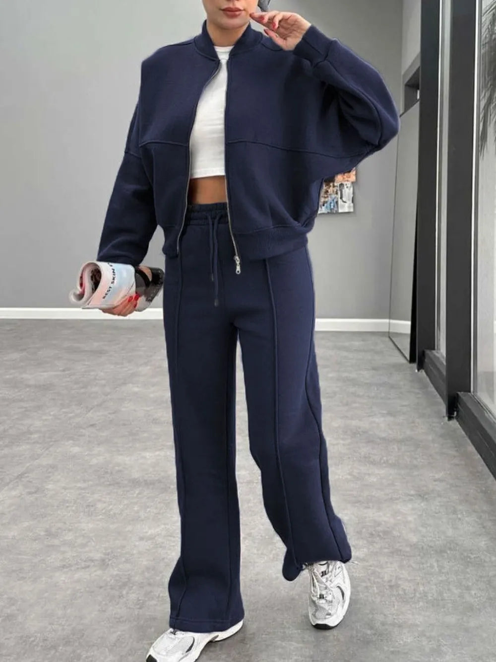 Baseball Collar Zip Up Outerwear and Drawstring Pants Set New Era Fashion LLc
