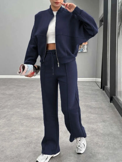 Baseball Collar Zip Up Outerwear and Drawstring Pants Set New Era Fashion LLc