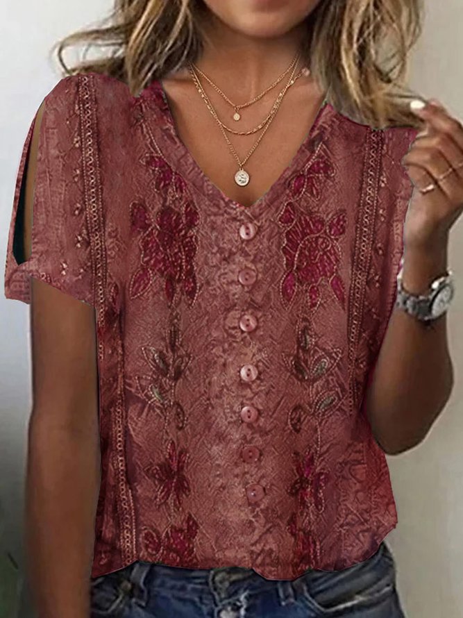 Women’s Lace Heart Print T-Shirt – Summer Short Sleeve Casual Top FitiqueFit
