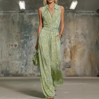 Floral Print Zip-Up Sleeveless Jumpsuit – Women's Wide Leg Romper FitiqueFit