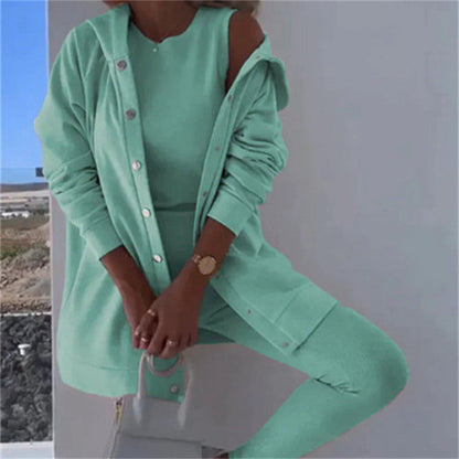 Women's Fashion Sports And Leisure Hooded Sweater Vest Pants Three-piece Set See size chart under “more details” The Fashion Celestial